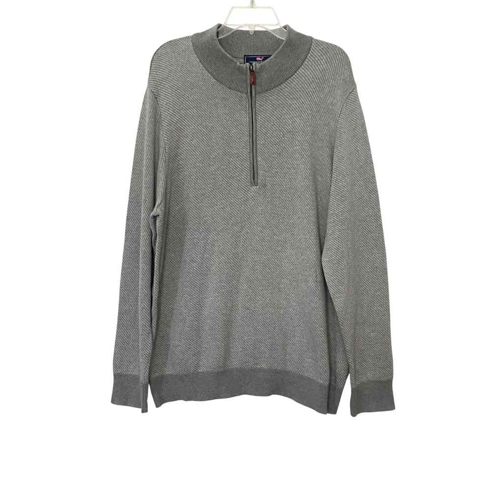 Vineyard Vines Mens XL Gray Textured Knit Quarter Zip Pullover Sweater Cotton